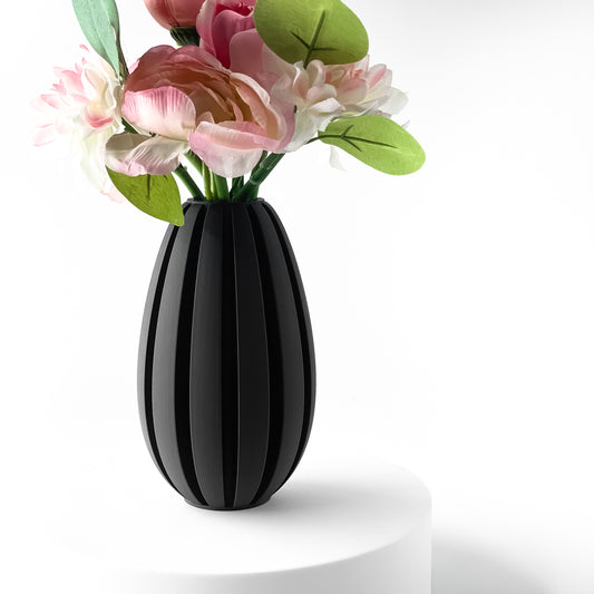 Fitilli oval modern siyah vazo
