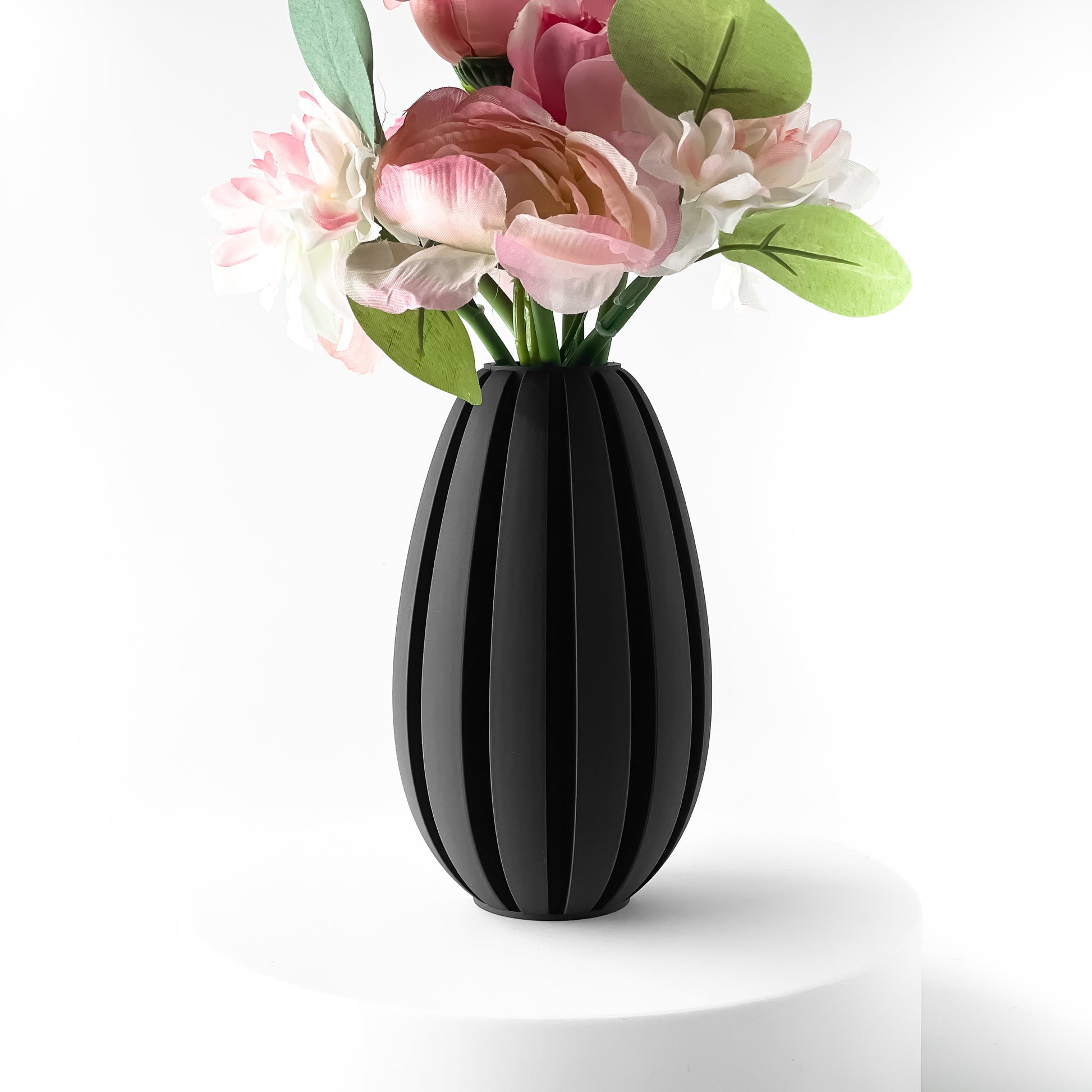 Fitilli oval modern siyah vazo